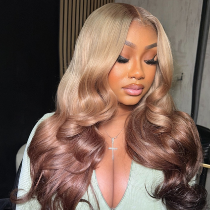 VIYA Full Size™ Glueless 13x6 HD Lace Hairstyles Three Blonde Pink Brown Loose Body Wave Pre Bleached Knots Wig