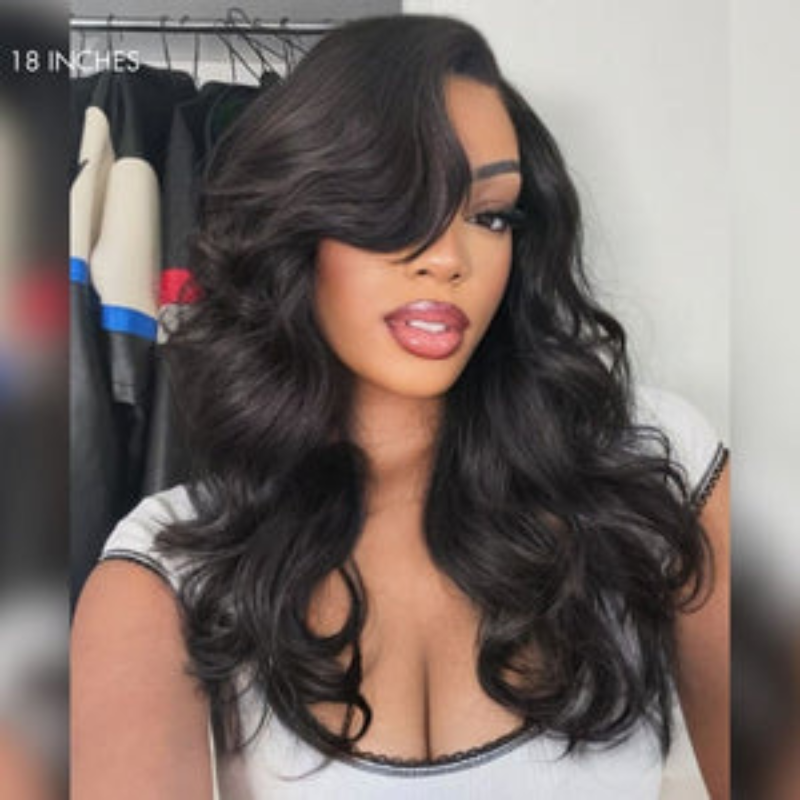 VIYA Full Size™ Glueless 13x4 HD Lace Frontal Pre Bleached Knots Loose Body Wave Natural Black Wig