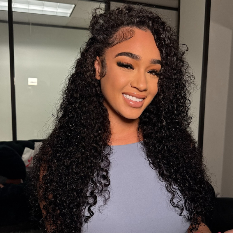 VIYA Curly Full HD Lace Wig Natural Black Pre Bleached Knots Human Hair Wig