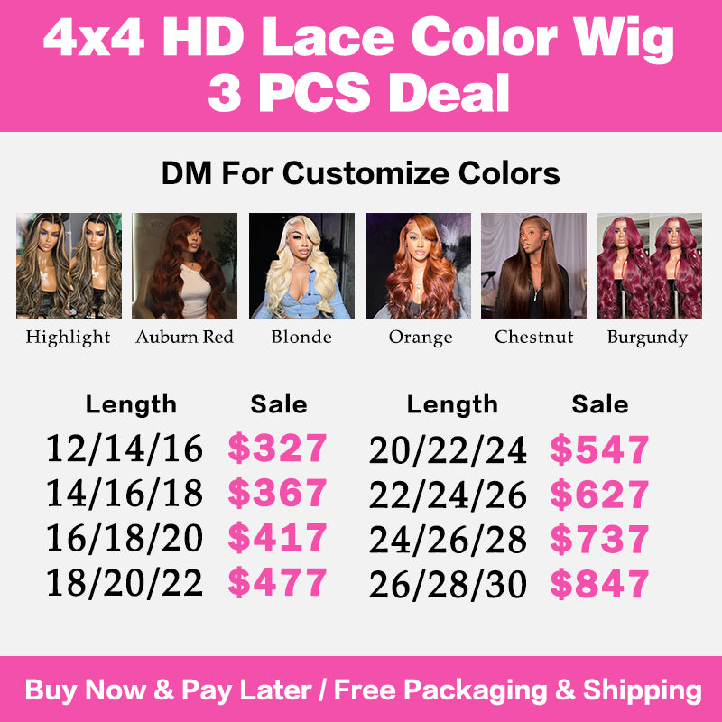VIYA 3 PCS 4x4 HD Lace Closure Straight Body Wave All Pre Styled Color Wig Wholesale Package Deal