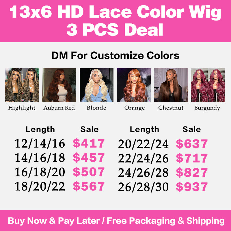 VIYA 3 PCS 13x6 HD Lace Frontal Straight Body Wave All Pre Styled Color Wig Wholesale Package Deal