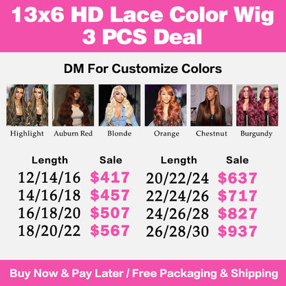 VIYA 3 PCS 13x6 HD Lace Frontal Straight Body Wave All Pre Styled Color Wig Wholesale Package Deal