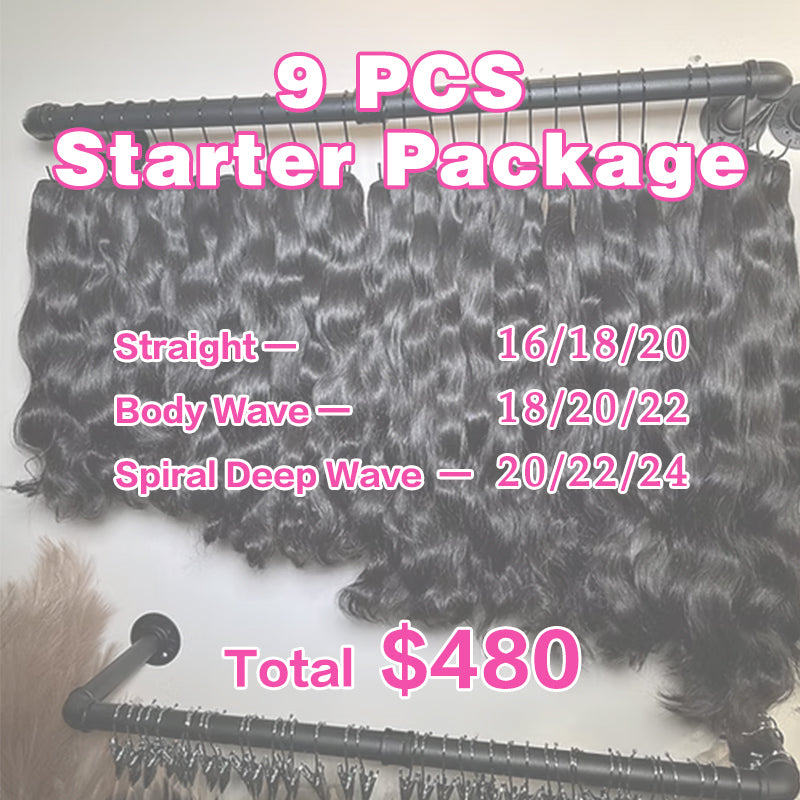 VIYA 9 PCS Bundles Natural Black Straight Body Wave Spiral Deep Wave Virgin Hair Wholesale Starter Package Deal