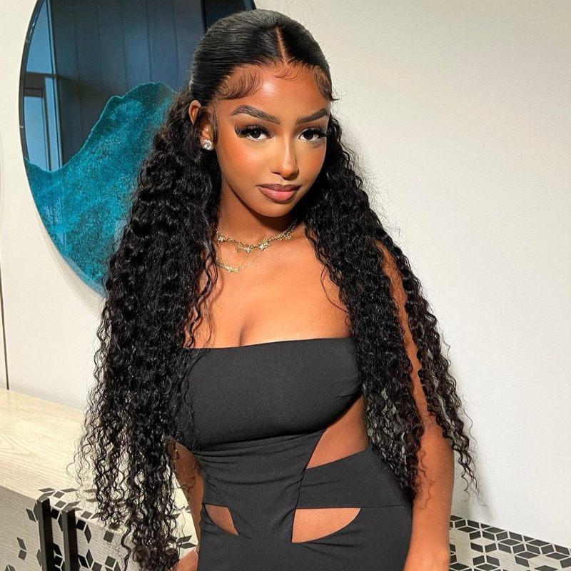 VIYA 13x4 HD Lace Frontal Deep Wave Natural Black Human Hair Pre Bleached Knots Wig
