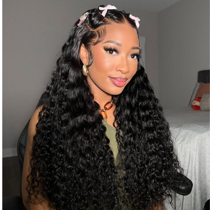 VIYA 13x4 HD Lace Frontal Deep Wave Natural Black Human Hair Pre Bleached Knots Wig