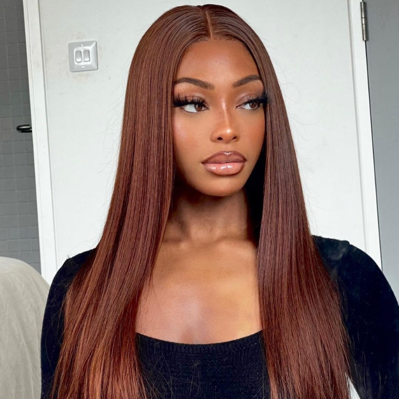 VIYA Auburn Red Color Full Size™ Glueless 13x6 HD Lace Frontal Straight Pre Bleached Knots Wig