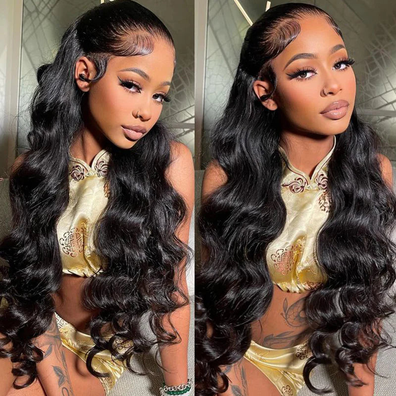 VIYA Full Size™ Glueless 13x4 HD Lace Frontal Pre Bleached Knots Loose Body Wave Natural Black Wig