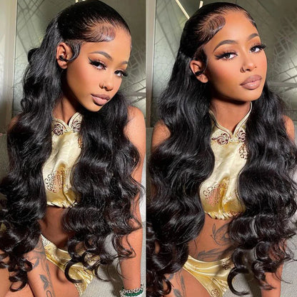 VIYA Full Size™ Glueless 13x4 HD Lace Frontal Pre Bleached Knots Loose Body Wave Natural Black Wig
