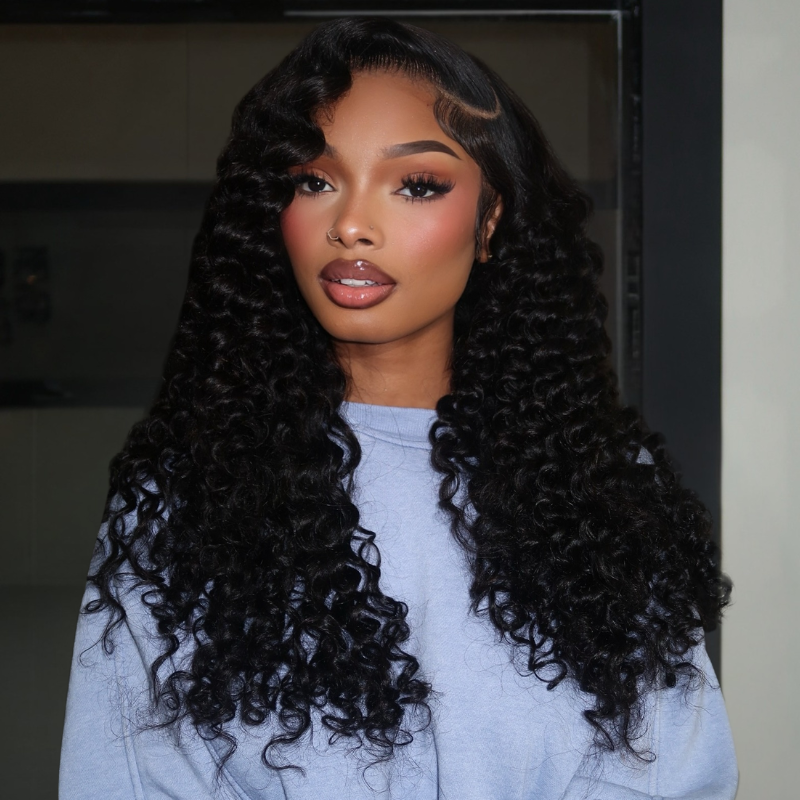 VIYA Spiral Deep Wave 13x6 HD Lace Frontal Natural Black Human Hair Wig
