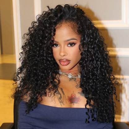 VIYA Spiral Deep Wave 13x6 HD Lace Frontal Natural Black Human Hair Wig