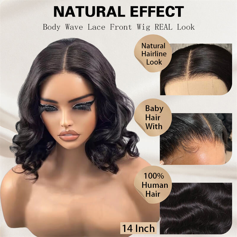 VIYA Body Wave 13x4 Full Lace Frontal Natural Black Bob Human Hair Wigs