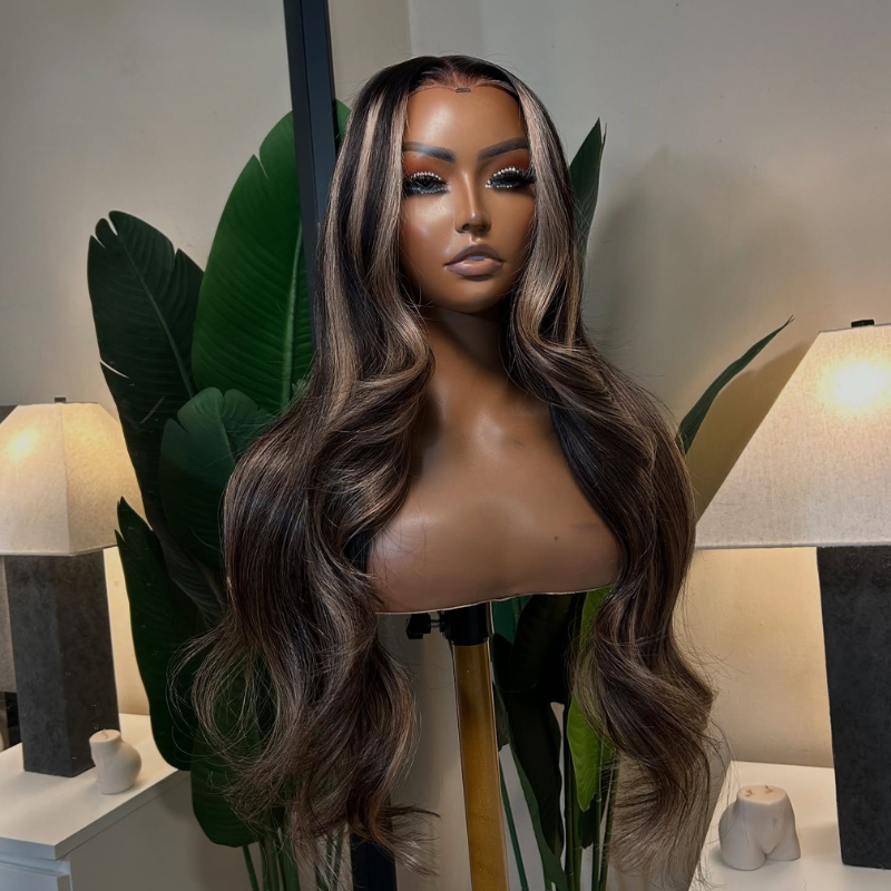 VIYA Full Size™ Glueless 13x6 HD Lace Balayage Highlight Loose Body Wave Pre Bleached Knots Wig