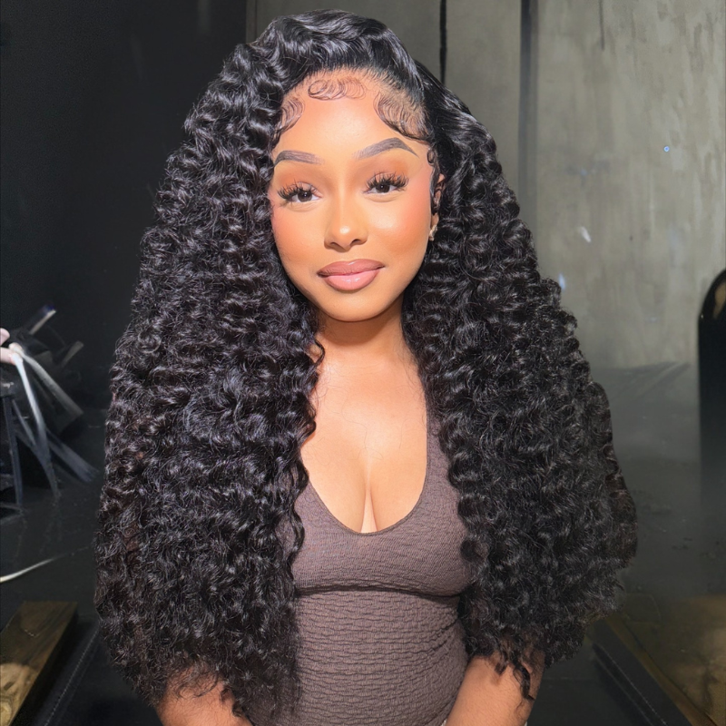 VIYA 13x4 HD Lace Frontal Spiral Deep Wave Natural Black Human Hair Wig