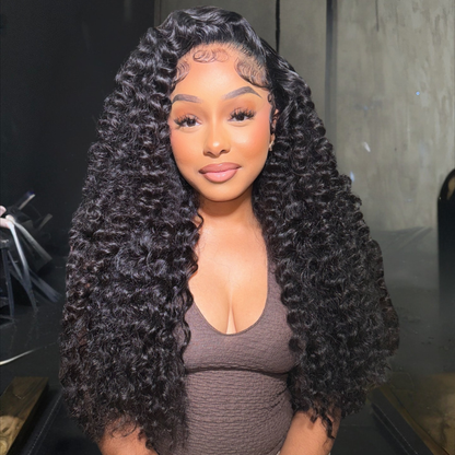 VIYA 13x4 HD Lace Frontal Spiral Deep Wave Natural Black Human Hair Wig