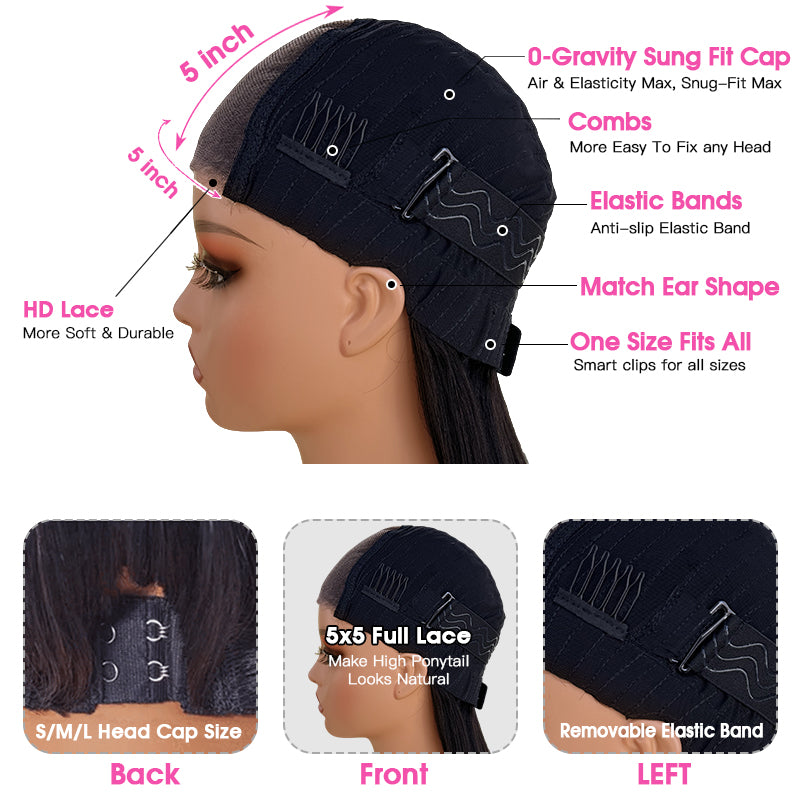 VIYA Full Size™ Glueless 5x5 HD Lace Loose Deep Wave Wig Natural Black All Pre Styled Wig