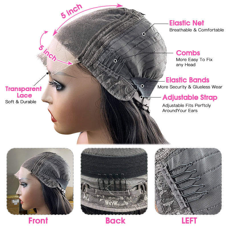 VIYA 5 PCS 5x5 Transparent Lace Closure All Pre Styled Natural Black Wig Wholesale Package Deal