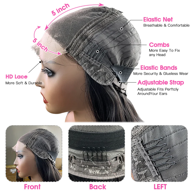 VIYA 2 PCS 5x5 HD Lace Closure  Straight Body Wave All Pre Styled Color Wig Wholesale Package Deal