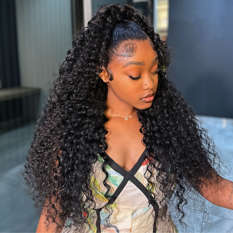 VIYA 13x6 HD Lace Frontal Deep Wave Natural Black Human Hair Pre Bleached Knots Wig