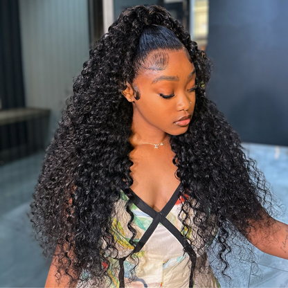 VIYA 13x6 HD Lace Frontal Deep Wave Natural Black Human Hair Pre Bleached Knots Wig