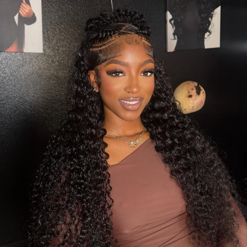 VIYA 13x6 HD Lace Frontal Deep Wave Natural Black Human Hair Pre Bleached Knots Wig