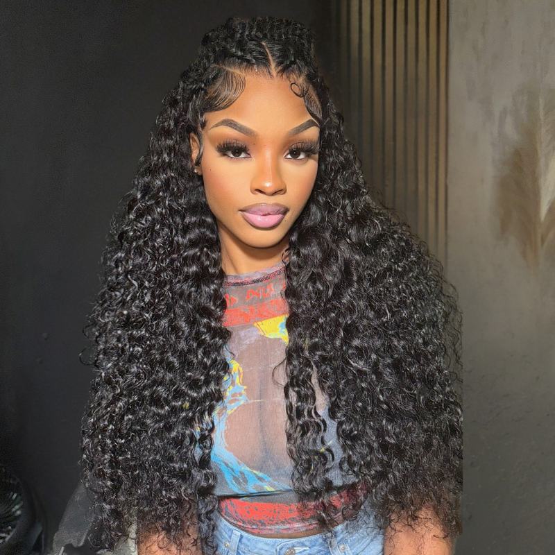 VIYA 13x6 HD Lace Frontal Deep Wave Natural Black Human Hair Pre Bleached Knots Wig