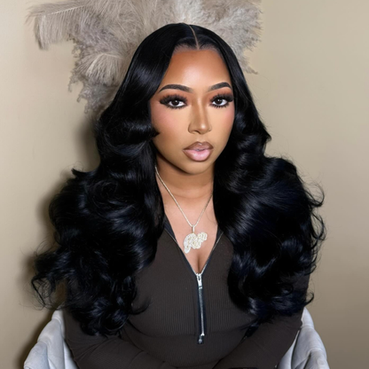VIYA 13x4 HD Lace Frontal Body Wave Natural Black Human Hair Pre Bleached Knots Wig