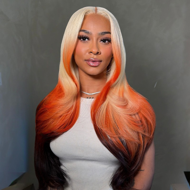 VIYA Full Size™ 13x6 HD Lace Frontal Blonde Orange Black Ombre Color Stylist Hairstyles Eleven Wig