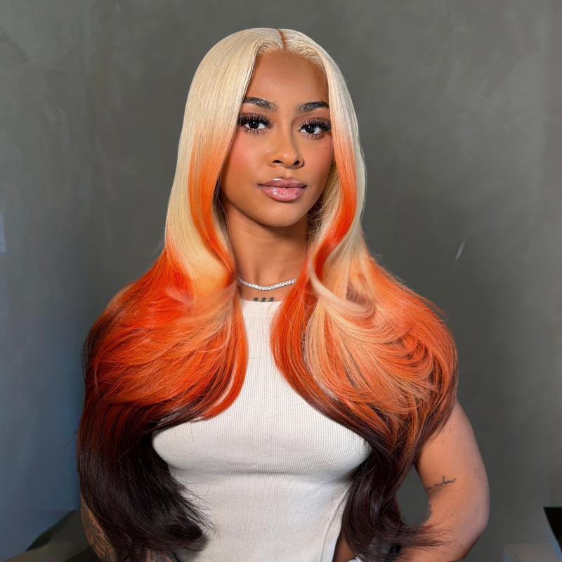 VIYA Full Size™ 13x6 HD Lace Frontal Blonde Orange Black Ombre Color Stylist Hairstyles Eleven Wig