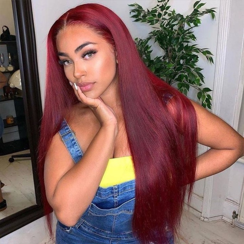 VIYA 13x4 HD Lace Frontal 99J Pre Bleached Knots Straight Human Hair Wig