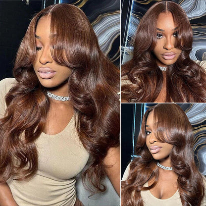 VIYA 13x6 HD Full Lace Frontal Pre Bleached Knots Body Wave Dark Chocolate Brown Human Hair Wig