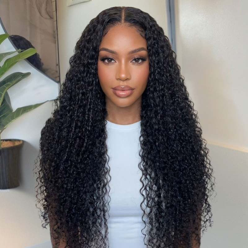 VIYA Curly 5x5 HD Lace Closure Wig Natural Black Human Hair Pre Bleached Knots Wig