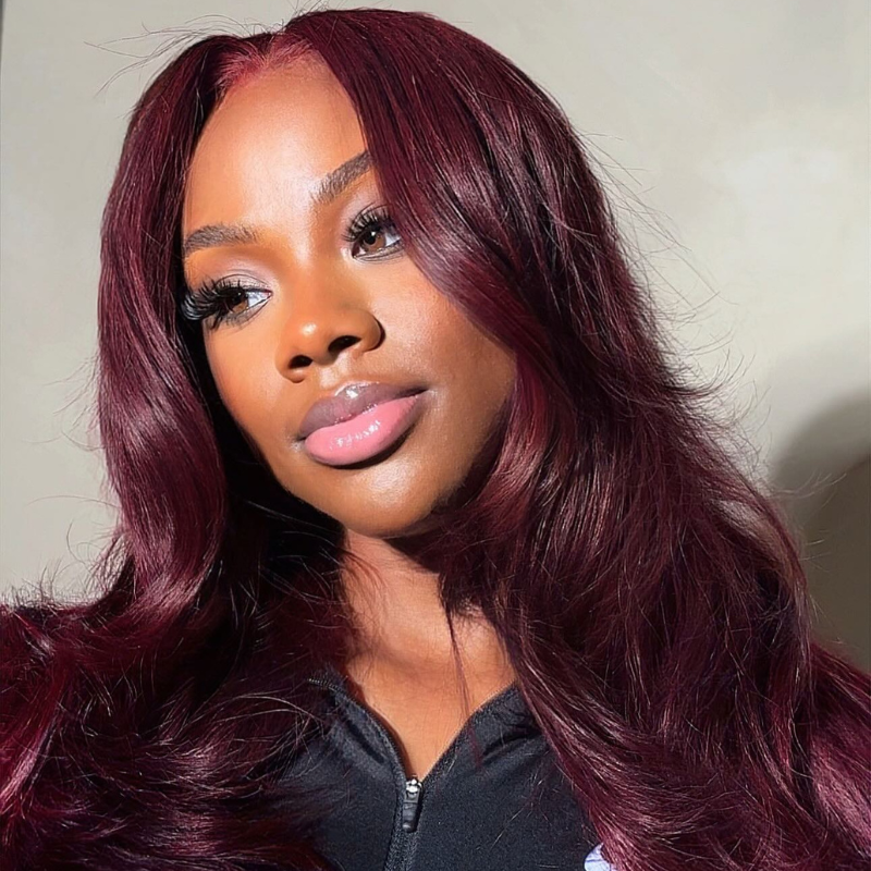 VIYA Body Wave &amp; Straight Burgundy 99J Color 13x6 HD Lace Frontal Human Hair Wig