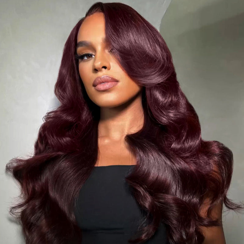 VIYA Body Wave &amp; Straight Burgundy 99J Color 13x6 HD Lace Frontal Human Hair Wig