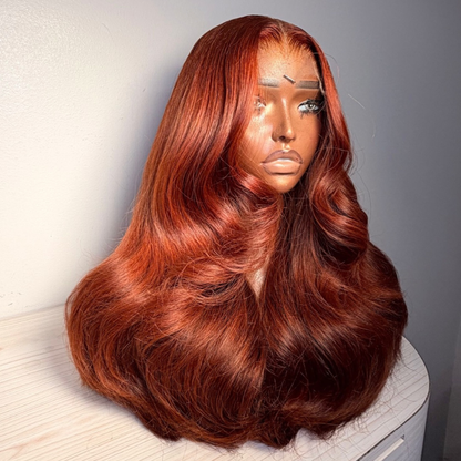 VIYA Full Size™ 13x6 HD Lace Hairstyles Five Brown Orange All Pre Styled Human Hair Wig
