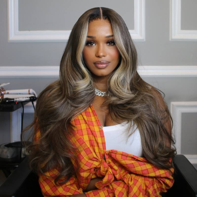 VIYA Full Size™ Glueless 13x6 HD Lace Loose Body Wave Hairstyles Four Balayage Highlight Pre Bleached Knots Wig