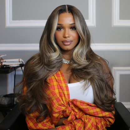 VIYA Full Size™ Glueless 13x6 HD Lace Loose Body Wave Hairstyles Four Balayage Highlight Pre Bleached Knots Wig