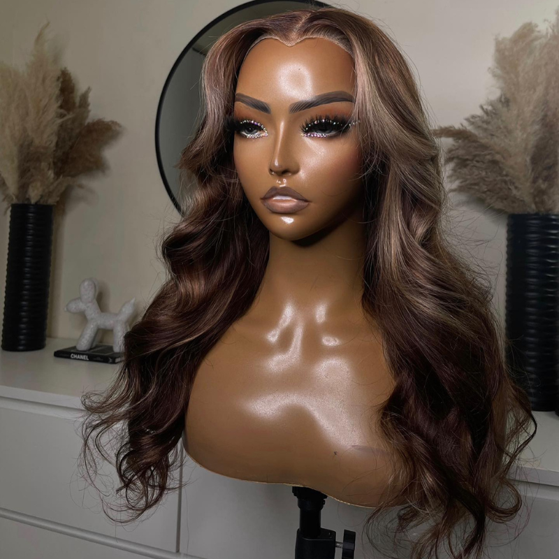 VIYA Full Size™ Glueless 13x6 HD Lace Loose Body Wave Hairstyles Four Balayage Highlight Pre Bleached Knots Wig