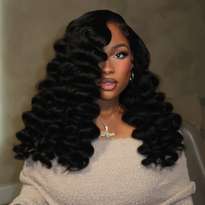 VIYA Loose Deep Wave 13x6 HD Lace Frontal Natural Black Human Hair Pre Bleached Knots Wig