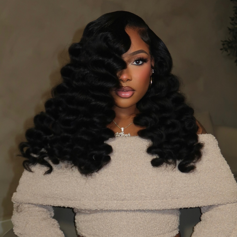 VIYA Loose Deep Wave 13x6 HD Lace Frontal Natural Black Human Hair Pre Bleached Knots Wig