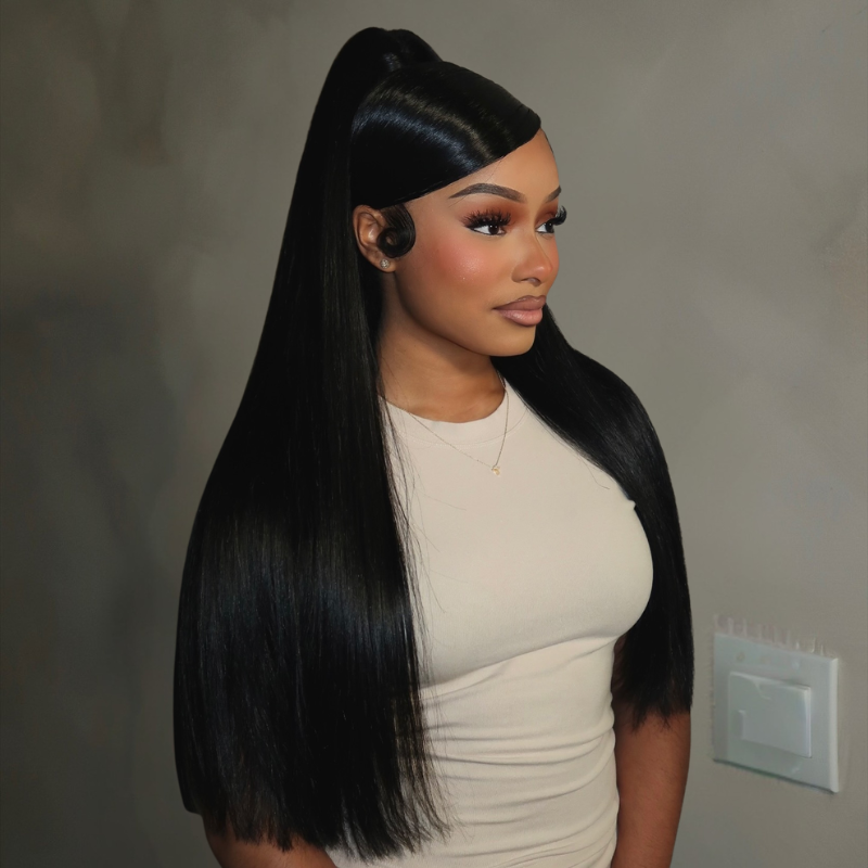 VIYA 13x6 HD Lace Frontal Straight Natural Black Human Hair Pre Bleached Knots Wig