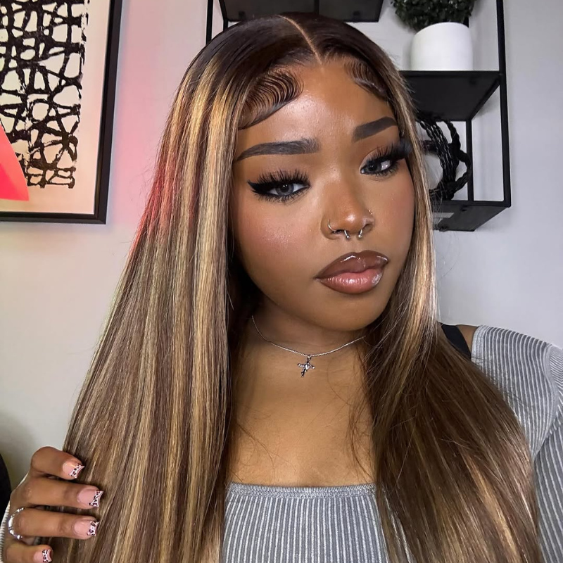 VIYA Pre Bleached Knots 13x6 HD Full Lace Frontal P4/27 Color Straight Human Hair Wig