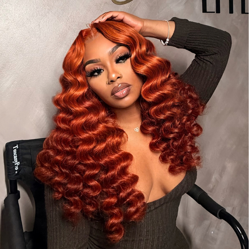 VIYA Full Size™ 13x6 HD Lace Frontal Copper Brown Loose Deep Wave All Pre Styled Human Hair Wig