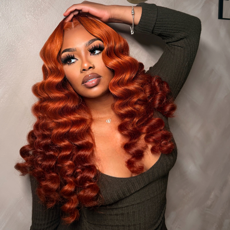 VIYA Full Size™ 13x6 HD Lace Frontal Copper Brown Loose Deep Wave All Pre Styled Human Hair Wig