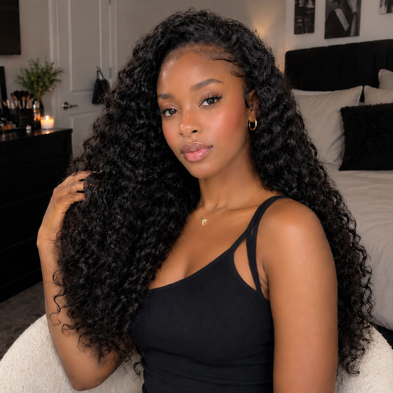 VIYA 13x6 HD Lace Frontal Deep Wave Natural Black Human Hair Pre Bleached Knots Wig