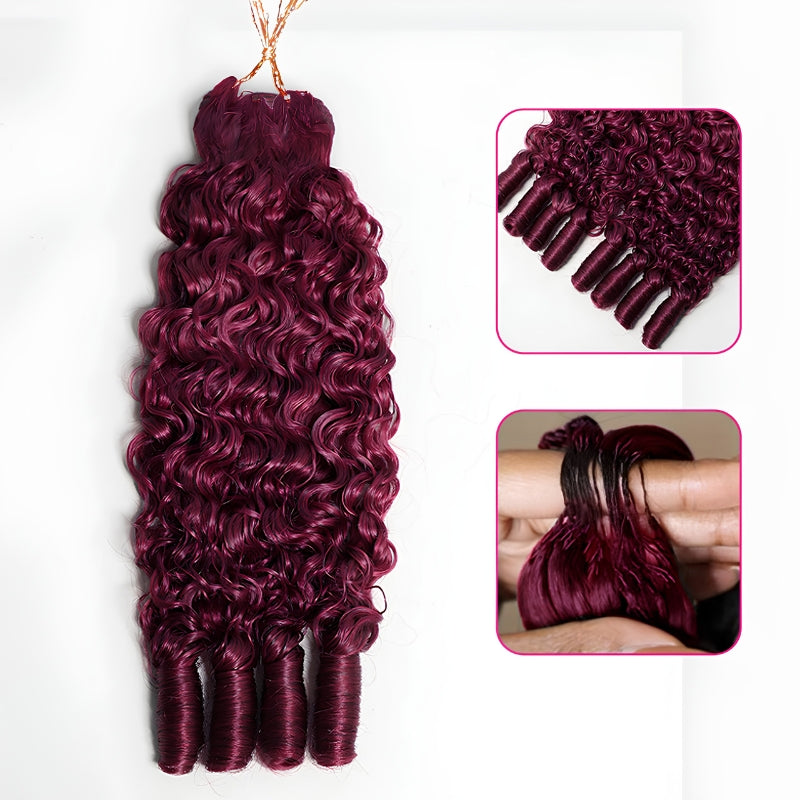 VIYA Feather Crochet Burgundy 99J Burmese Curly Human Hair Extensions