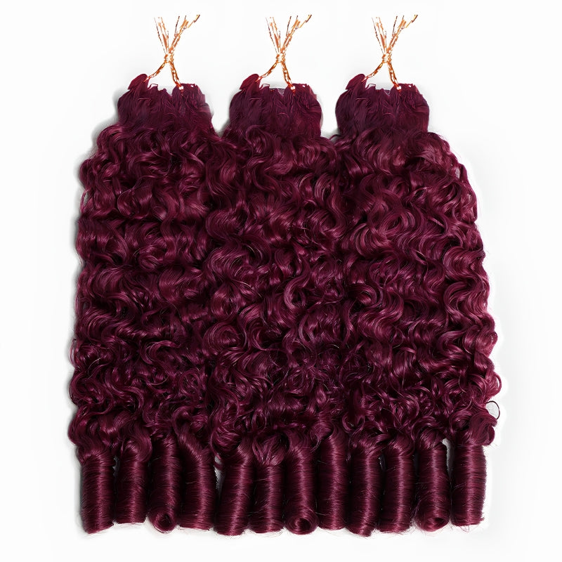 VIYA Feather Crochet Burgundy 99J Burmese Curly Human Hair Extensions