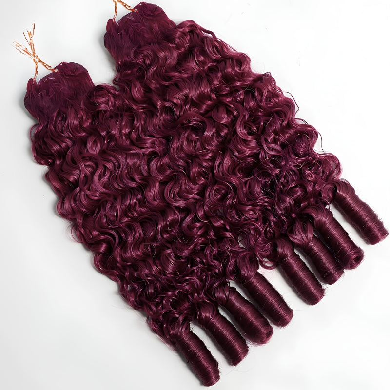 VIYA Feather Crochet Burgundy 99J Burmese Curly Human Hair Extensions