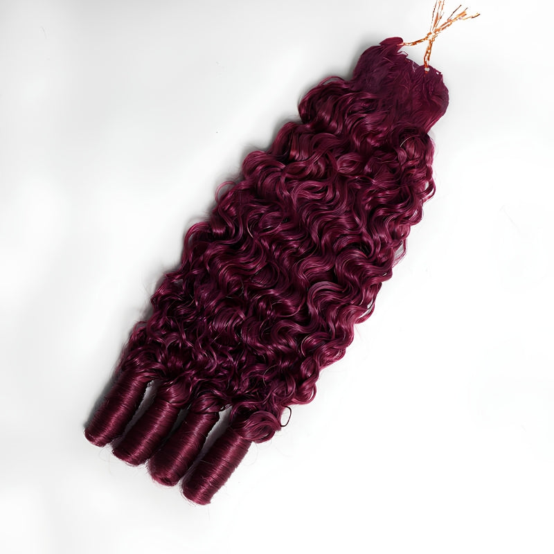 VIYA Feather Crochet Burgundy 99J Burmese Curly Human Hair Extensions