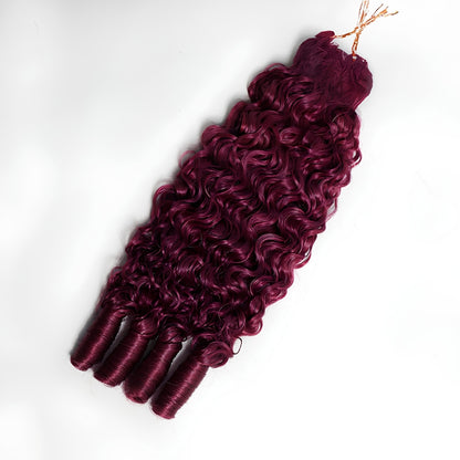 VIYA Feather Crochet Burgundy 99J Burmese Curly Human Hair Extensions