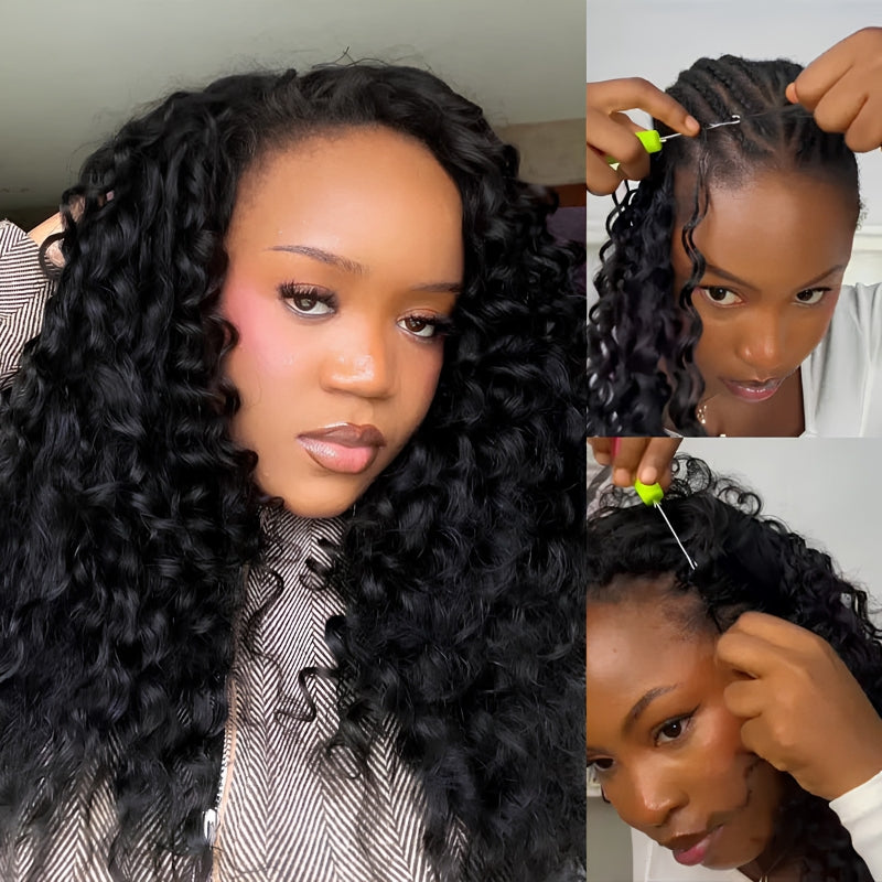 VIYA Feather Crochet Deep Wave Natural Black Human Hair Extensions